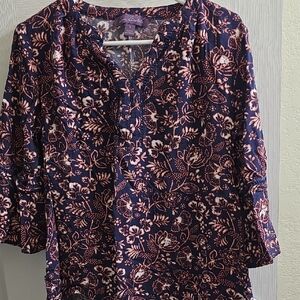 Gloria Vanderbilt Navy and Pink Floral Blouse